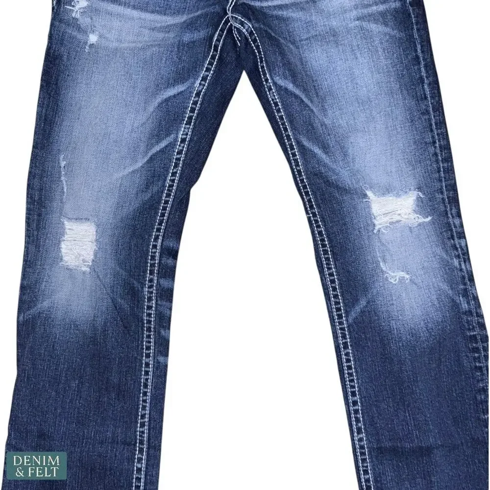 BKE Men’s Distressed Bootcut Jeans Button Fly Dark Wash Denim 33x28 NEW